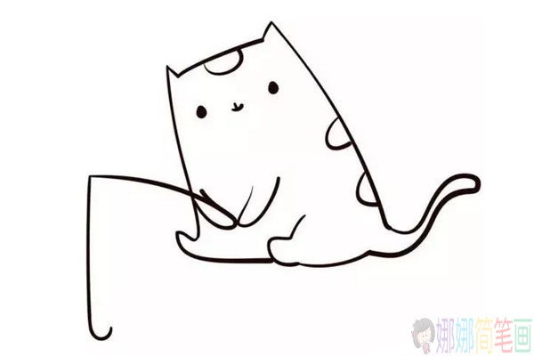 小猫钓鱼简笔画步骤,小猫钓鱼画画教程
