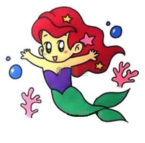 小美人鱼儿童画法步骤,美人鱼简笔画