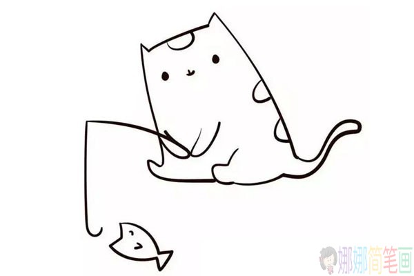 小猫钓鱼简笔画步骤,小猫钓鱼画画教程