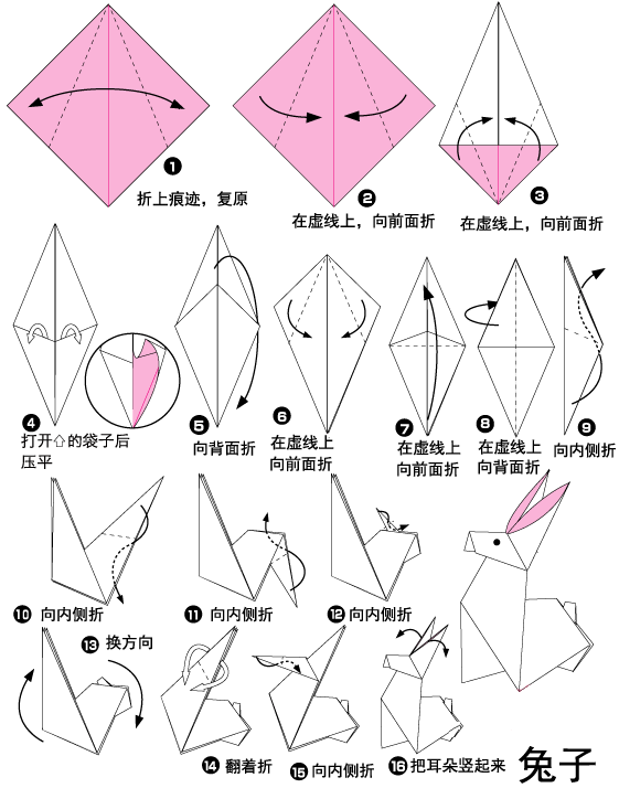 手工折纸兔子的方法图解步骤