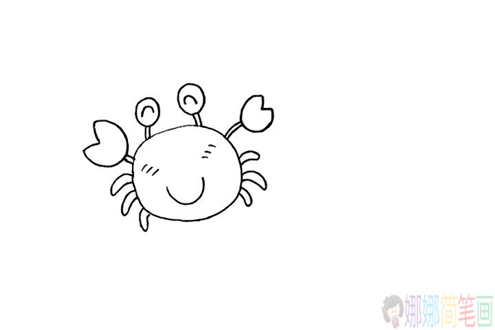 可爱的小螃蟹简笔画,彩色螃蟹的画法步骤