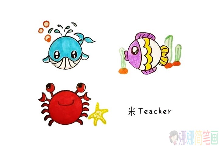 教孩子简笔画各种海洋动物