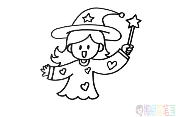 小魔女怎么画,魔法师儿童简笔画步骤
