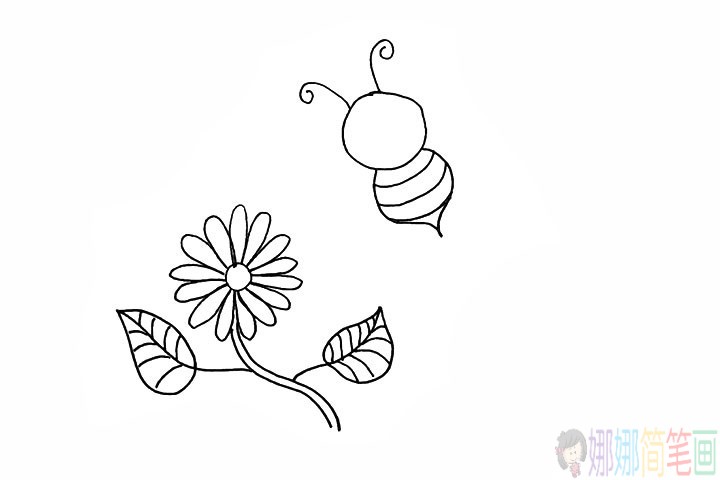 蜜蜂采蜜简笔画图片大全,小蜜蜂采蜜简笔画步骤