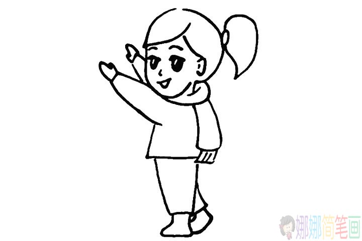 春节小女孩贴福字简笔画