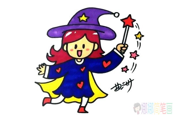 小魔女怎么画,魔法师儿童简笔画步骤