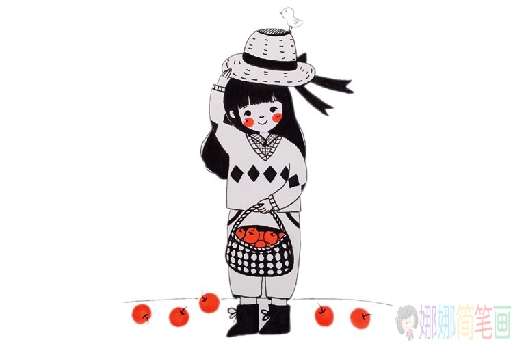 一组漂亮时尚女孩的简笔画图片