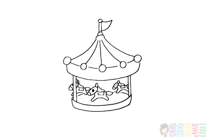 游乐园旋转木马怎么画
