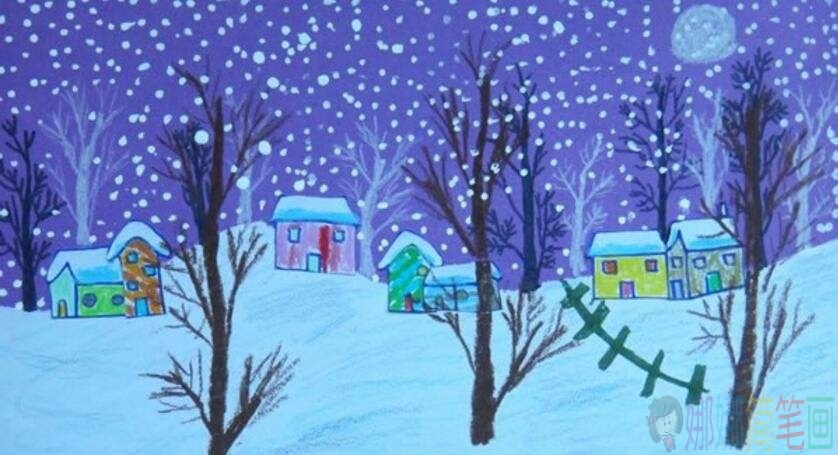 下雪啦儿童绘画优秀作品