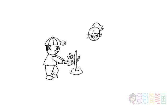 小朋友植树种树怎么画