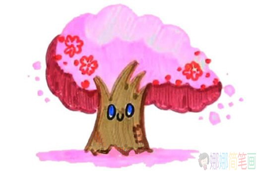 漂亮的樱花树简笔画步骤