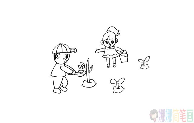 小朋友植树种树怎么画