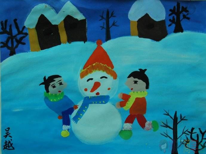 下雪啦儿童绘画优秀作品