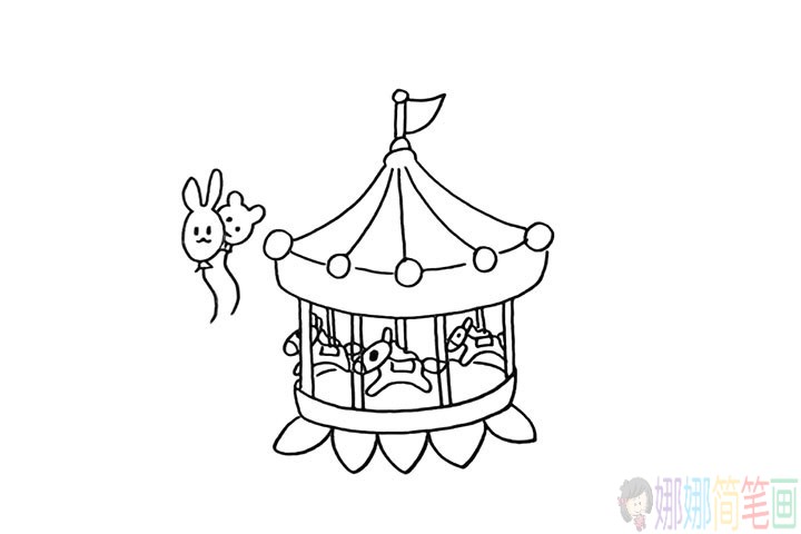 游乐园旋转木马怎么画