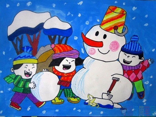 下雪啦儿童绘画优秀作品