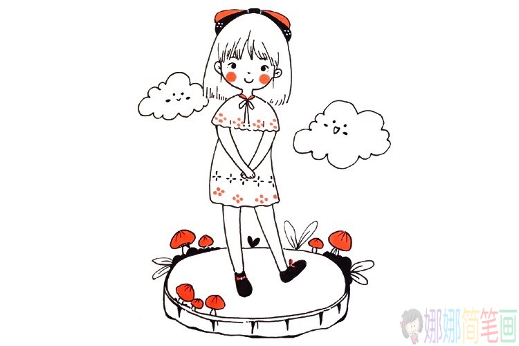 一组漂亮时尚女孩的简笔画图片