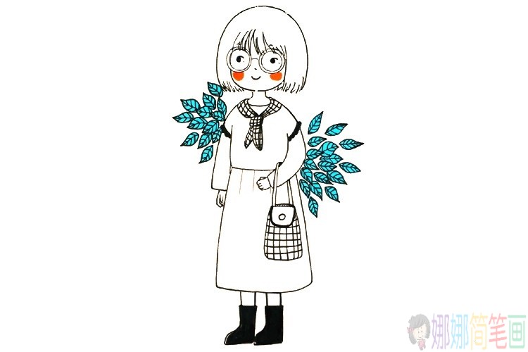 一组漂亮时尚女孩的简笔画图片