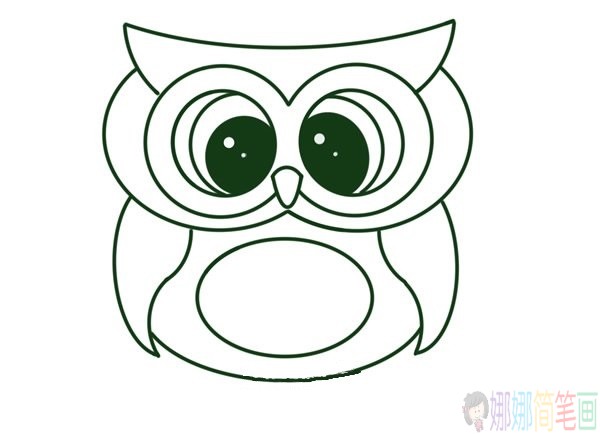 漂亮的猫头鹰彩色简笔画步骤