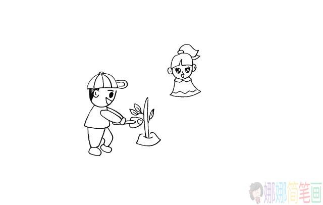 小朋友植树种树怎么画