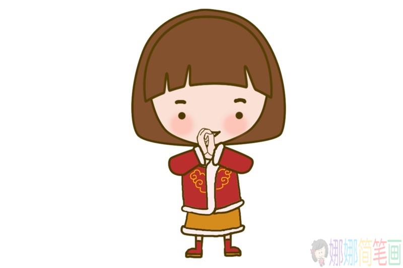 拜年的小女孩彩色图片