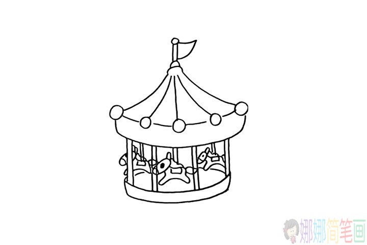 游乐园旋转木马怎么画
