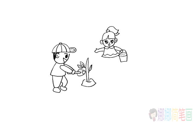 小朋友植树种树怎么画