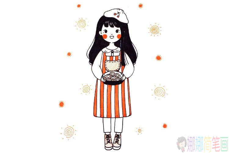 一组漂亮时尚女孩的简笔画图片