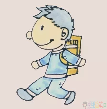 上学的小男孩简笔画