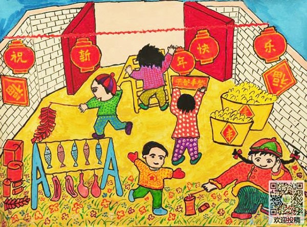 欢欢喜喜过大年儿童绘画
