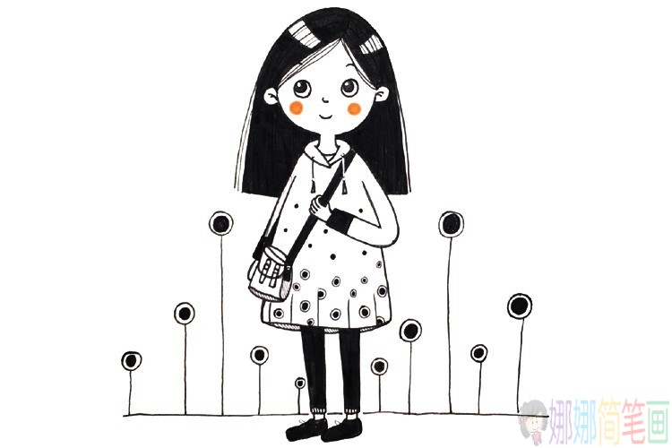 一组漂亮时尚女孩的简笔画图片