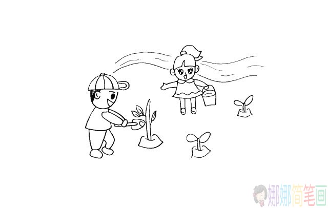 小朋友植树种树怎么画