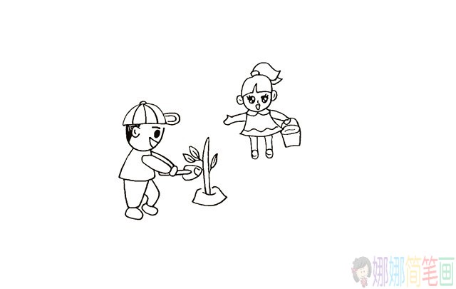 小朋友植树种树怎么画