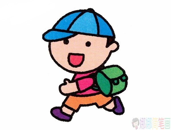 上学的小男孩画法,背书包的小朋友简笔画