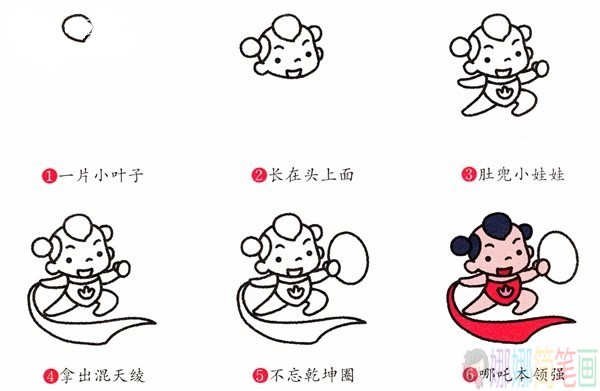 Q版哪吒简笔画法,哪吒简笔画图片彩色