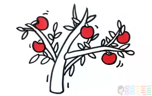 苹果树儿童简笔画,苹果树简笔画教程
