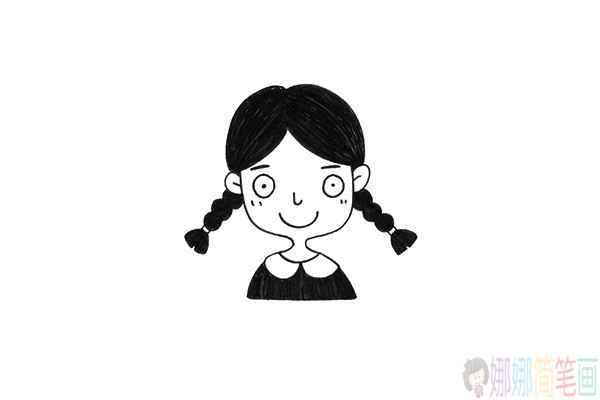 一组可爱的女孩黑白线稿