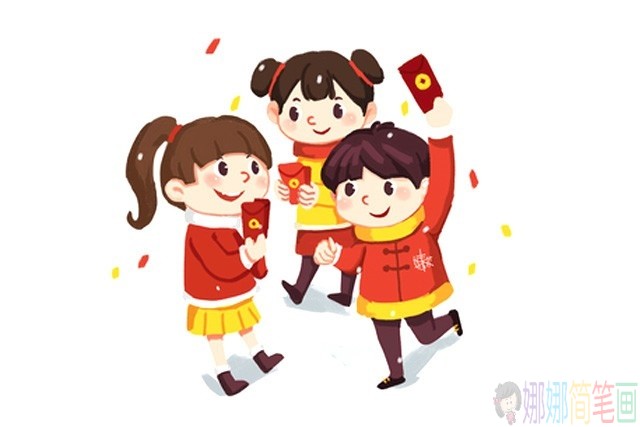 新年春节童简笔画图片,春节习俗简笔画
