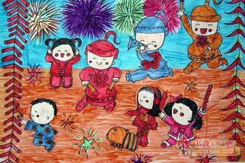 以年味为主题的儿童画