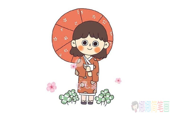 穿和服的小女孩简笔画步骤