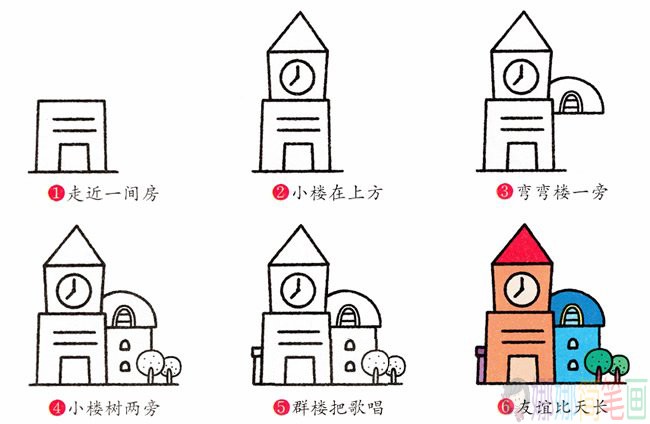 儿童简笔画钟楼怎么画