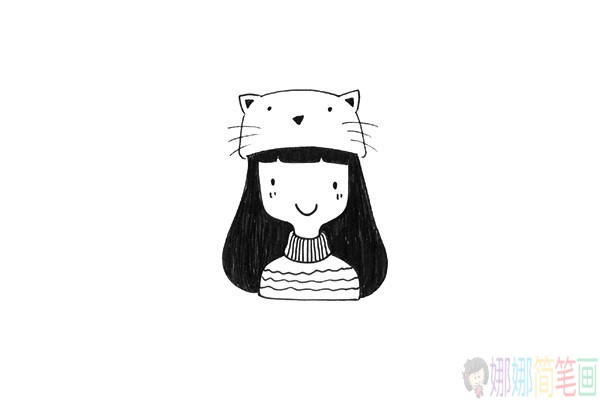 一组可爱的女孩黑白线稿