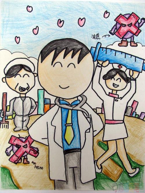 关于抗击肺炎的儿童绘画