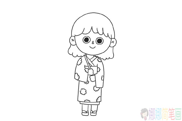 穿和服的小女孩简笔画步骤