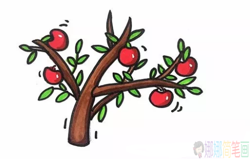 苹果树儿童简笔画,苹果树简笔画教程