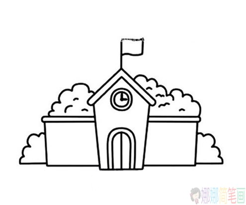 美丽的学校怎么画,学校简笔画图片