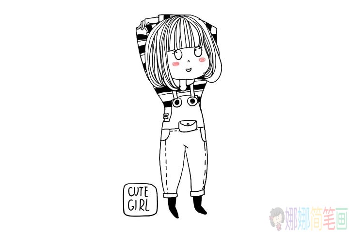 冬季时尚可爱的女孩简笔画图片