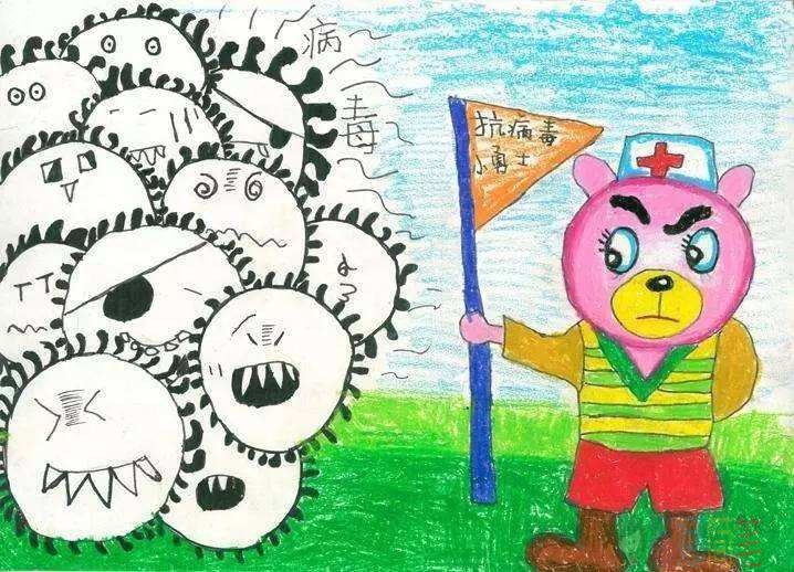 关于新型肺炎的儿童绘画作品
