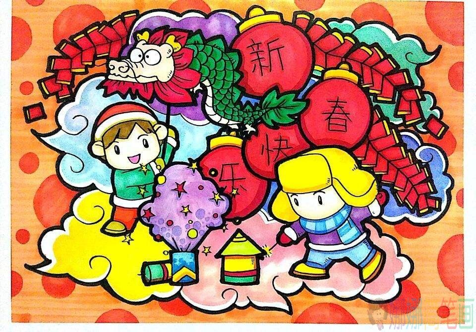 关于春节的幼儿绘画作品