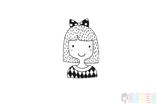 一组可爱的女孩黑白线稿