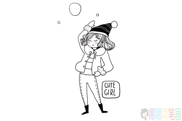 冬季时尚可爱的女孩简笔画图片